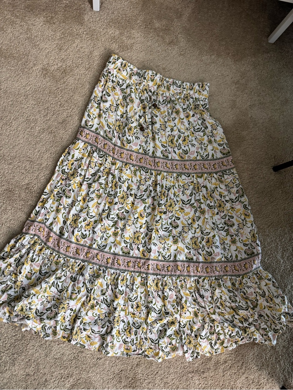 Japna Cream Maxi Skirt with Yellow & Green Floral Print - Picture 4 of 5